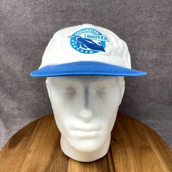 VTG Designated Driver Program 80s Snapback Hat Trucker Cap White Blue - Picture 2 of 10